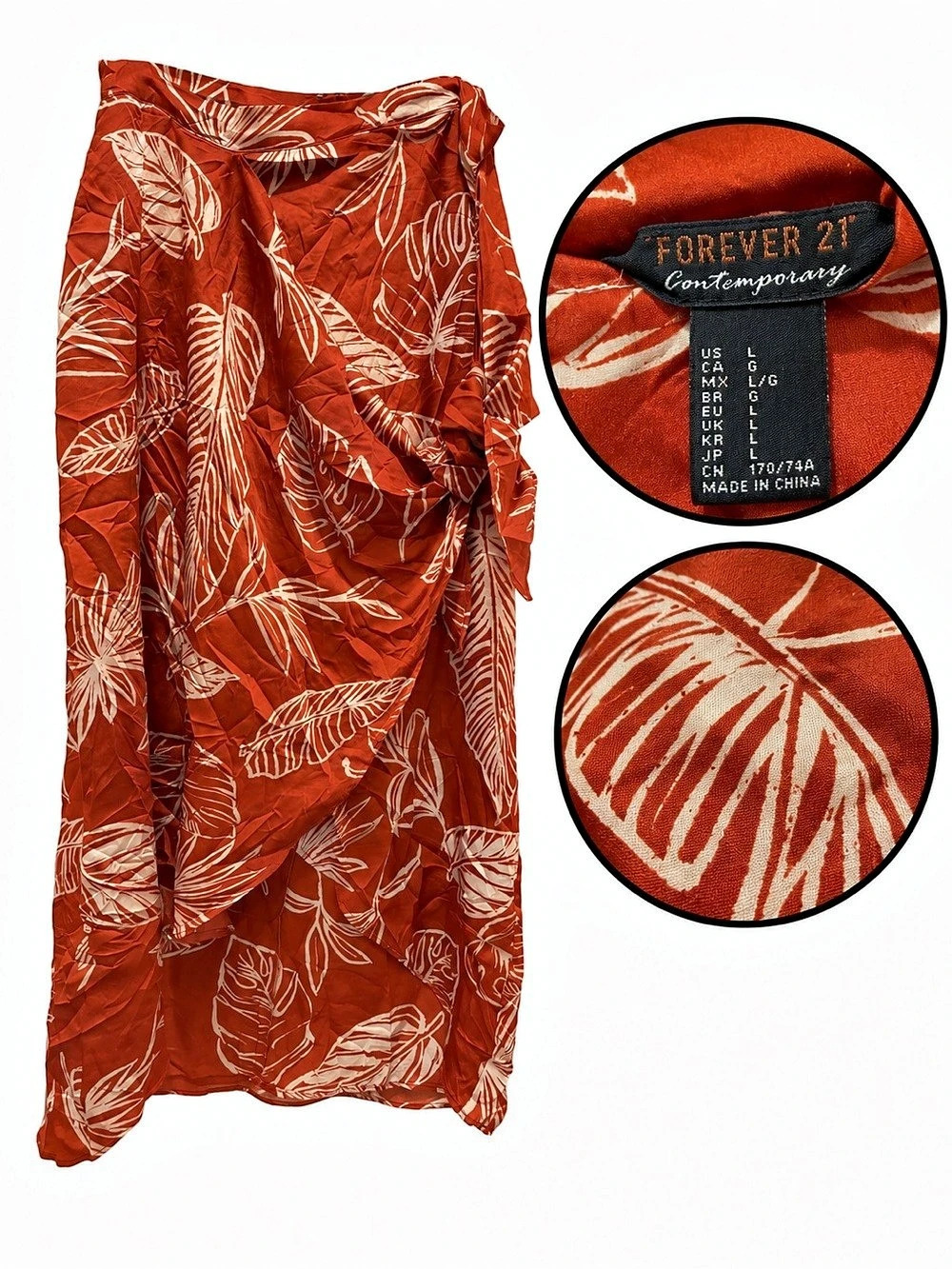 Forever 21 Tropical Print Midi Skirt Floral Midi Skirt in Red & White Size